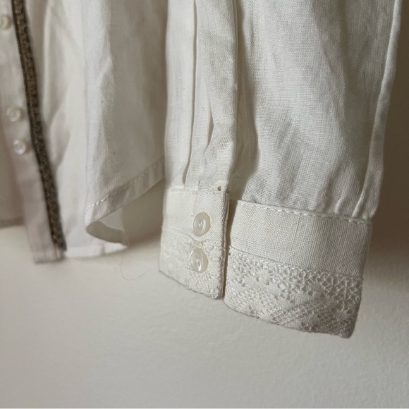 NWT Antthropologie Pilcro Nayeli White Beaded Cotton Linen Buttondown, size M - Picture 8 of 16